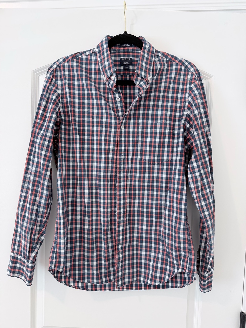 J. Crew Slim Untucked Men’s Navy & Orange Plaid Button-Down Shirt Size Medium